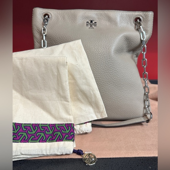 Tory Burch Gray Pebbled Leather Convertible Crossbody/Shoulder Bag with Dust Bag - Picture 1 of 16